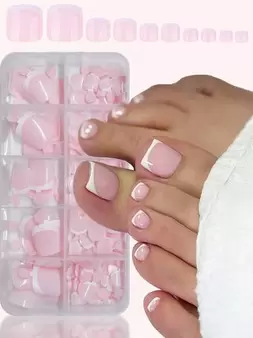 120 piezas Juego de manicura y pedicura francesa blanca, uñas postizas cuadradas medianas, diseño minimalista de moda, pegatinas de uñas pre-encoladas, estilo francés puro brillante, adecuado para uso diario de mujeres, incluye caja de almacenamiento.