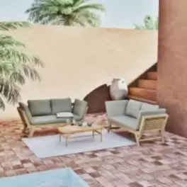 Relax - Sofá-tumbona de exterior de 3/4 plazas de madera de acacia y poliéster reciclado verde caqui