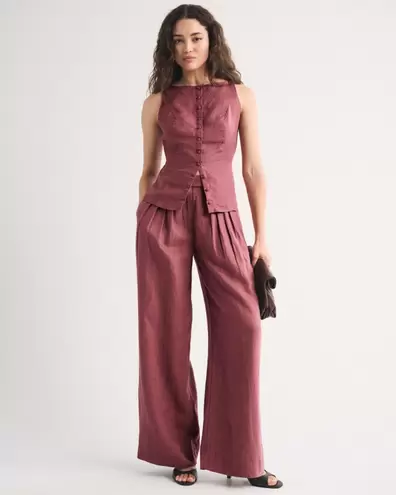 100% Linen High Rise Tailored Palazzo Pant