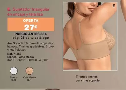 Sujetador Triangular En Encaje Y Tela Lisa