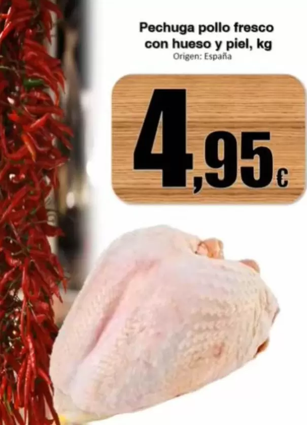 Alcoop - Pechuga Pollo Fresco Con Hueso Y Piel, Origen: España