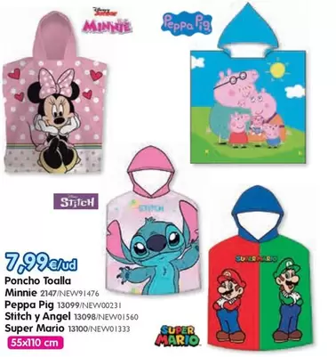 Poncho Toalla Minnie/Peppa Pig/Stitch Y Angel/Super Mario