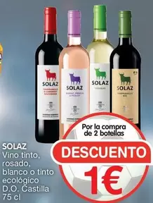 solaz - Vino Tinto Rosado, Blanco O Tinto Ecologico D.o Castilla
