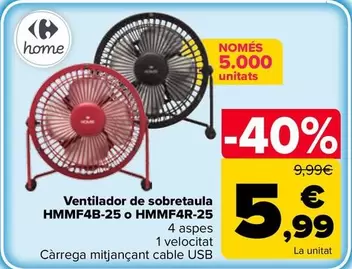 Carrefour Home - Ventilador Sobremesa HMMF4B-25 O HMMF4R-25
