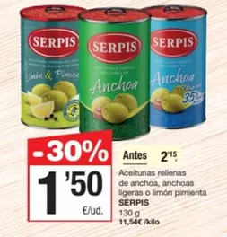 Serpis - Aceitunas Rellenas De Anchoa, Anchoas Ligeras O Limón Pimienta