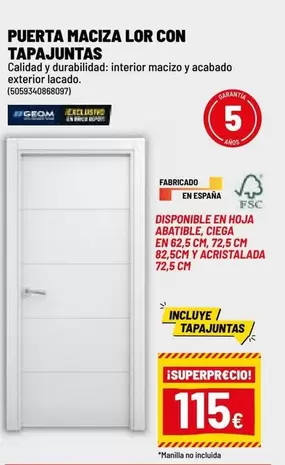 Puerta Maciza Lor Con Tapajuntas