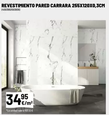 Revestimiento Pared Carrara 255x120x0,3cm