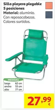 Silla Playa 53x62x77cm 5 Pos.C/Posabrazos Verde&Blanco