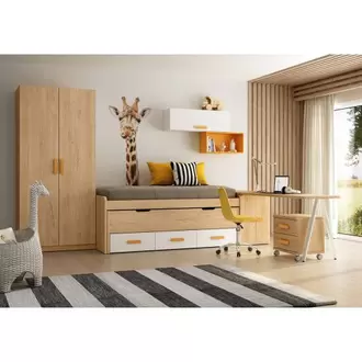 Dormitorio Juvenil LIDER GO 202 Acabados Bambú/Blanco/Mostaza