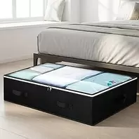 Under Bed Storage Bags, Under Sofa Box with Strong Handles and Clear Window for Closet, Storage Room, Bedroom and Living Room (Black)