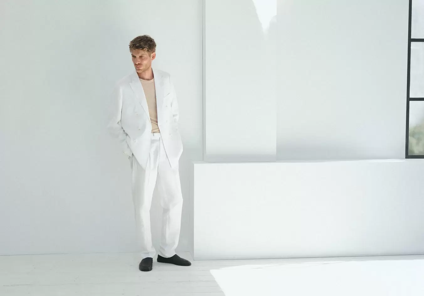 Pantalón traje mezcla lyocell lino slim fit