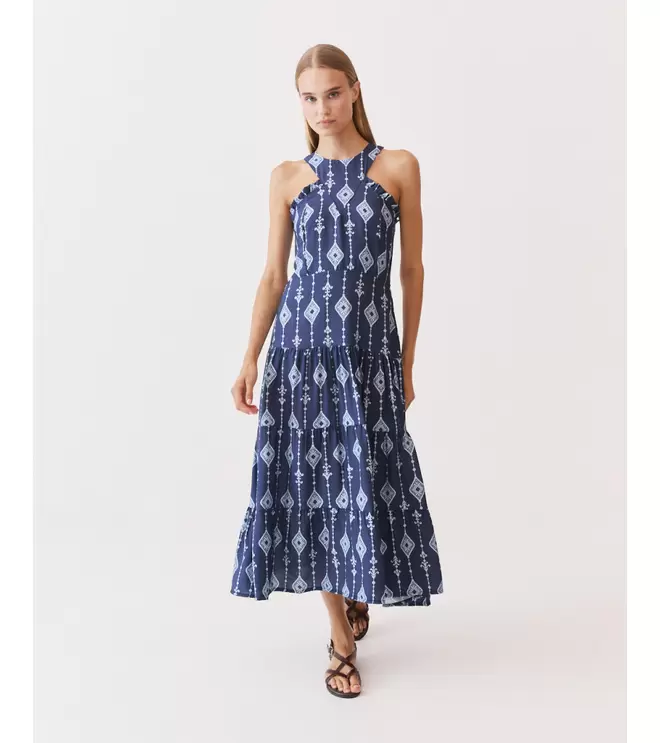 VESTIDO LARGO ESTAMPADO VOLANTES