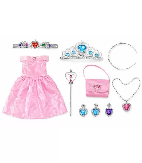 DISFRAZ DE PRINCESA ROSA CON JOYAS Y BOLSITO DE PANRITOS