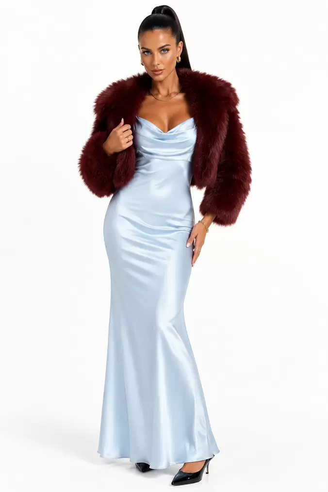 Satin Cowl Neck Maxi Dress