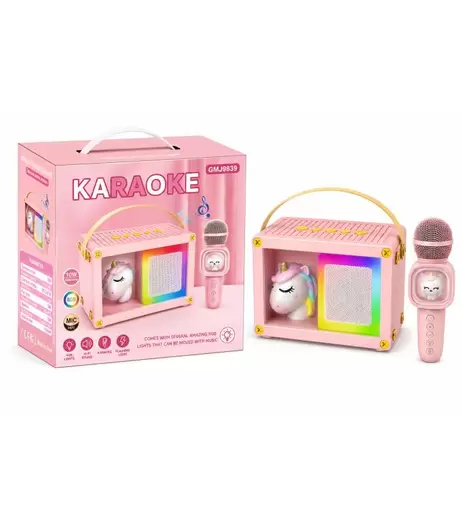 KARAOKE CON MICRO UNICORNIO ROSA CON LUCES DE PANRITOS
