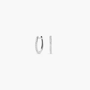 Pendientes de aro de oro blanco 18K diamante natural 0.09 ct. 12 mm
