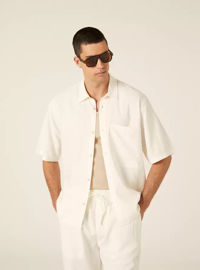 Camisa de Mezcla de Lino con Bolsillo
