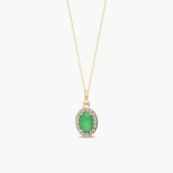 Collar de oro 18K diamante natural 0.08 ct. esmeralda 8 mm