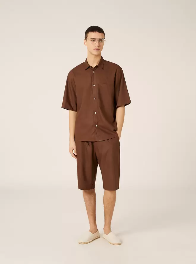 Camisa de Mezcla de Lino con Bolsillo