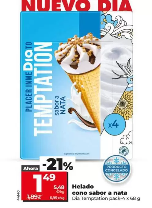 Dia Temptation - Helado Cono Sabor A Nata 