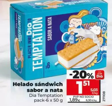 Dia Temptation - Helado Sandwich Sabor A Nata