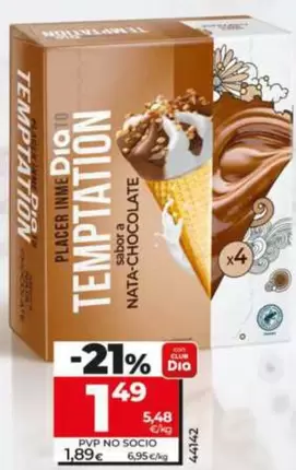 Dia Temptation - Helado Cono Sabor A Nata Y Chocolate