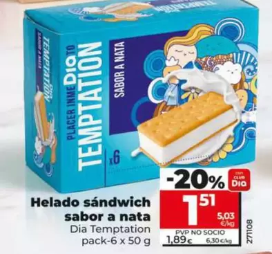 Dia Temptation - Helado Sandwich Sabor A Nata