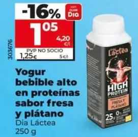 Dia Lactea - Yogur Bebible Alto En Proteinas Sabor Fresa Y Platano 
