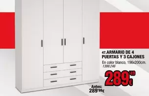 Blanco - Armario De 4 Puertas Y 3 Cajones