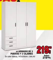Blanco - Armario De 3 Puertas Y 3 Cajones