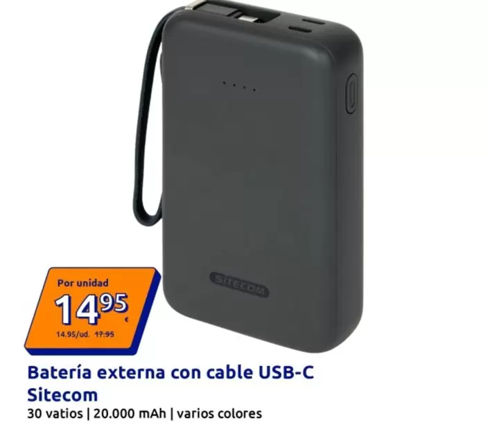 Sitecom - Batería Externa Con Cable USB-C