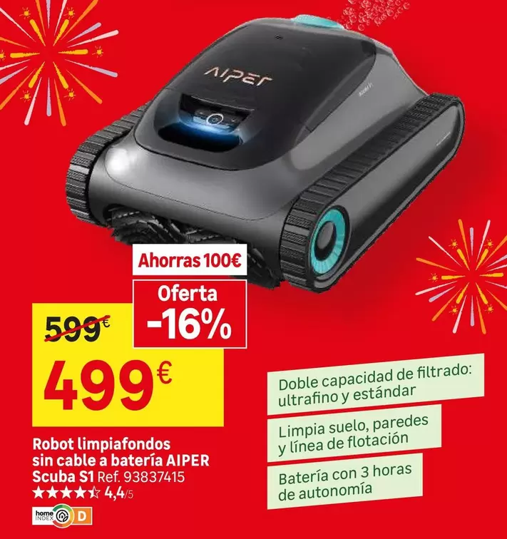 Aiper - Robot Limpiafondos Sin Cable A Bateria Scuba S1