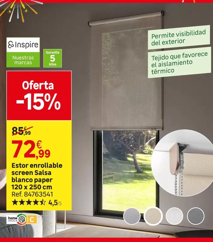 Blanco - Estor Enrollable Screen Salsa Paper