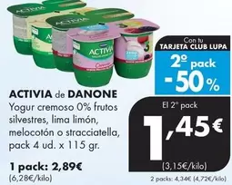 Danone - Activia De Yogur Cremoso 0% Frutos Silvestres, Lima Limón, Melocotón O Stracciatella
