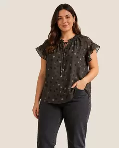 Blusa Lunares Manga Volante Caqui