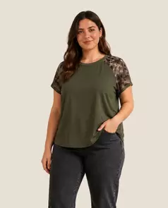 Camiseta Con Mangas Tul Estampadas Caqui