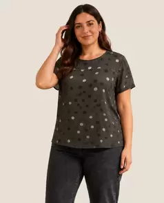 Camiseta Bimateria Lunares Caqui