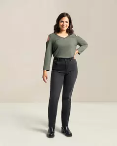 Pantalon Denim Cinco Bolsillos Recto Gris