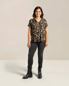 Camiseta Bimateria Con Cadena En Escote Verde Caza