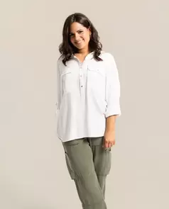 Blusa Blanca Con Bolsillos Delanteros Blanco