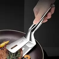 1 Piece Stainless Steel Kitchen Tongs - Double Sided Turner Ideal for Turning BBQ, Roasting and Home Cooking - Perfect for Steak, Bread, Burger, Pizza, Cake and Fish