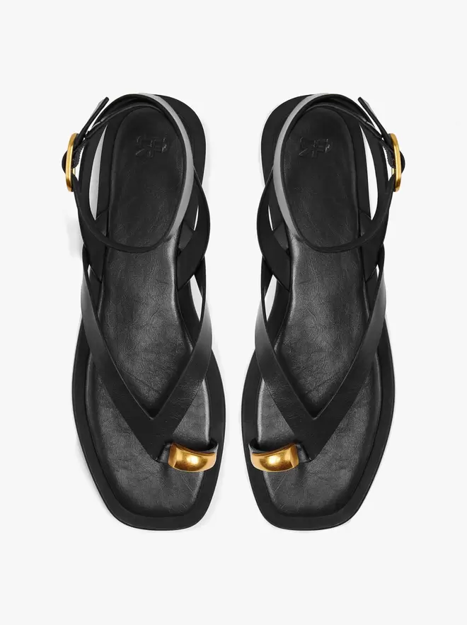 Sandalias de piel thong tira al tobillo