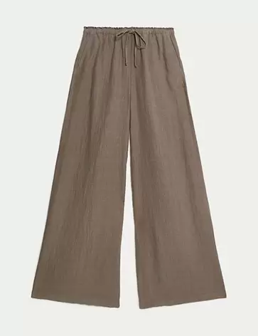 Pantalón pesquero palazzo de pata ancha 100 % lino