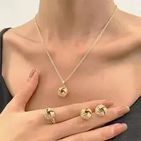 3 Pieces Vintage Boho Jewelry Set Zinc Alloy Ring Earrings Necklace for Women