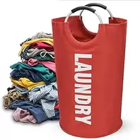 90L Large Hamper, Foldable Laundry Bag, Freestanding Tall Clothes Hamper, Foldable Washing Container (Red)