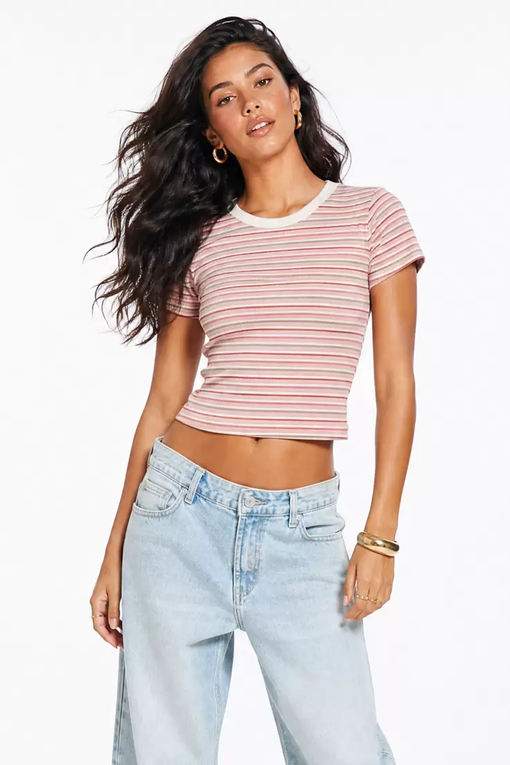 Rib-Knit Striped Baby Tee