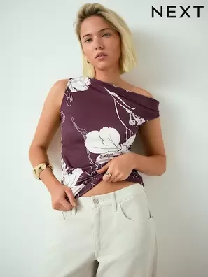 Ciruela con estampado floral - Blusa sin mangas con diseño asimétrico