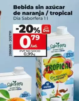 Dia Saborfera - Bebida Sin Azúcar De Naranja/Tropical