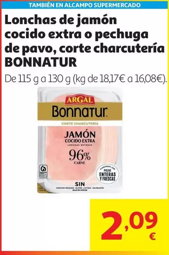 Jamon Cocido Extra Lonchas Bonnatur 130 G                   