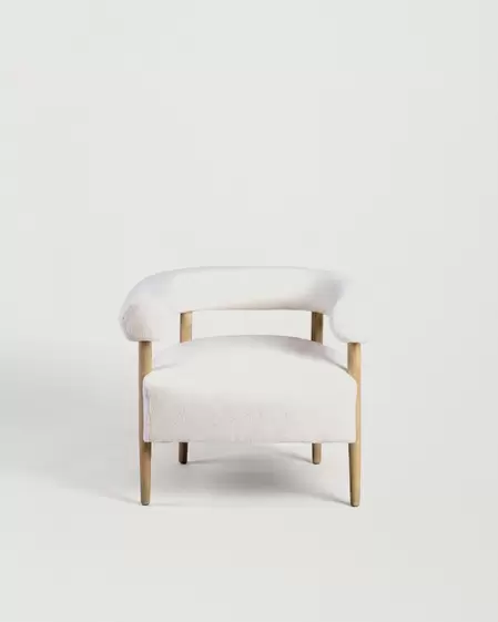 Butaca tapizad beige-madera EVORA